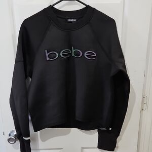 bebe Black Logo Neoprene Cropped Sweatshirt Athleisure Size Large
